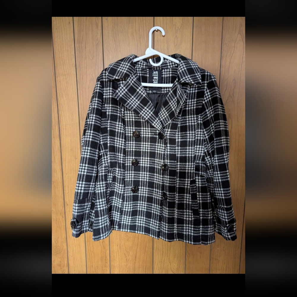 Black and White Plaid Pea Coat with Classic Style
